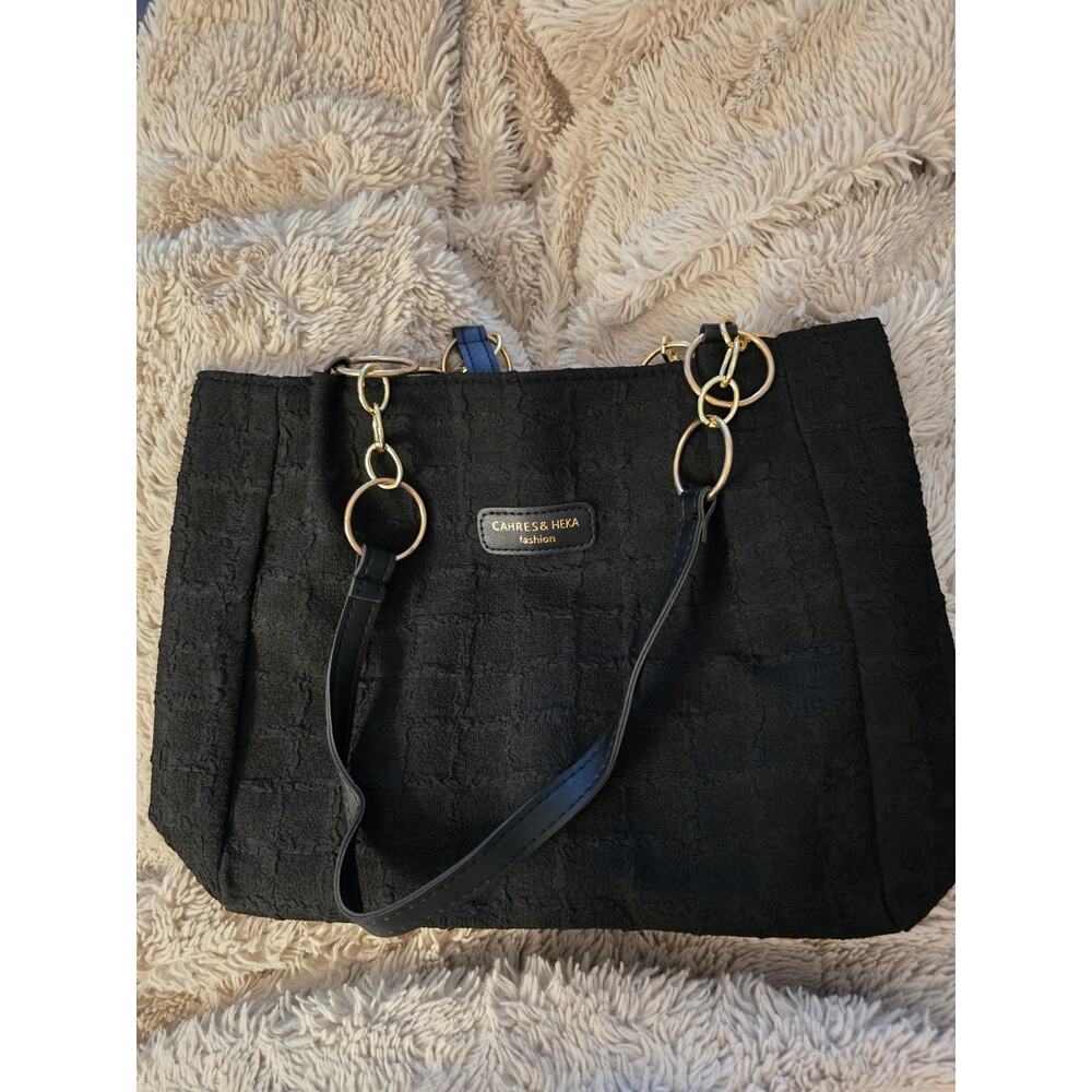 Cahres & Heka Black Nylon Tote Zipper Shoulder Bag/New